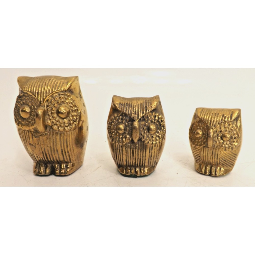 Brass 🦉Owl Family of 3 Vintage decor figurines = over 1 pound total weight
